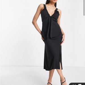 Abercrombie and Fitch Petite Cinched Neck Slip Midi Dress